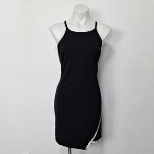 Planet Gold Rhinestone Trim LBD Romantic Asymmetric Hem Mini Dress Size XXL